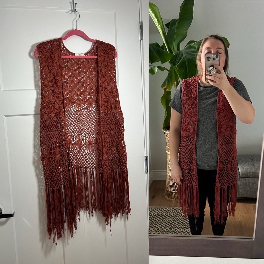Large boho crochet cardigan beach coverup